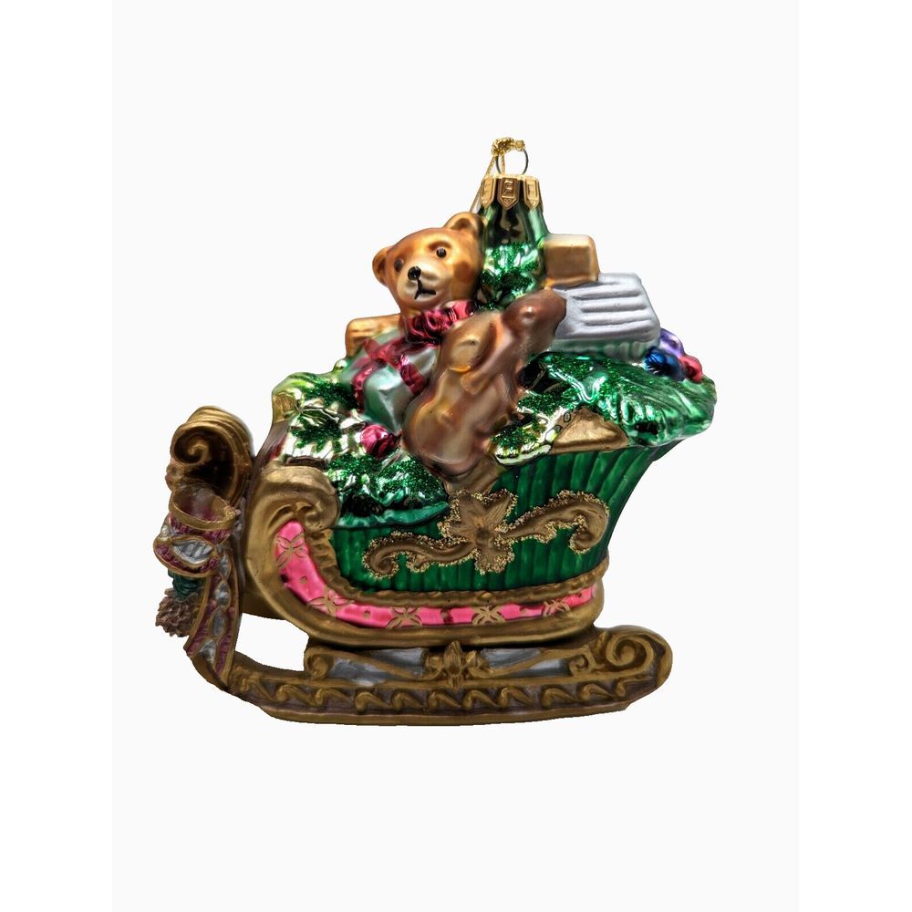 FITZ AND FLOYD  Blown‎ Glass Florentine Christmas Sleigh With Toy Bag Ornament